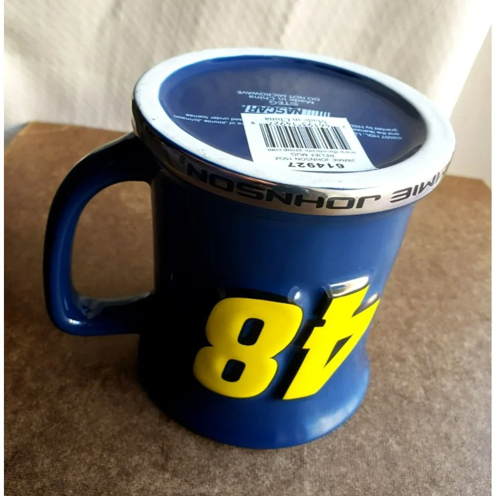 2007 JIMMIE JOHNSON #48 Blue RELIEF CERAMIC MUG 15 oz NASCAR Racing Team NEW NOS